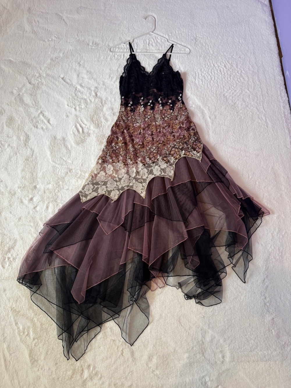 Ever Pretty Black & Mauve Layered Lace High-Low Evening Dress